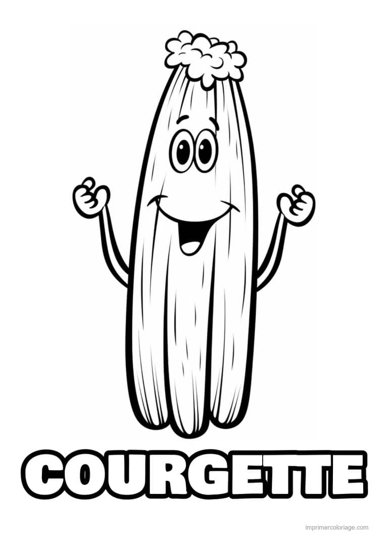 coloriage courgette courgette kawaii qui salue - dessin gratuit &agrave; imprimer
