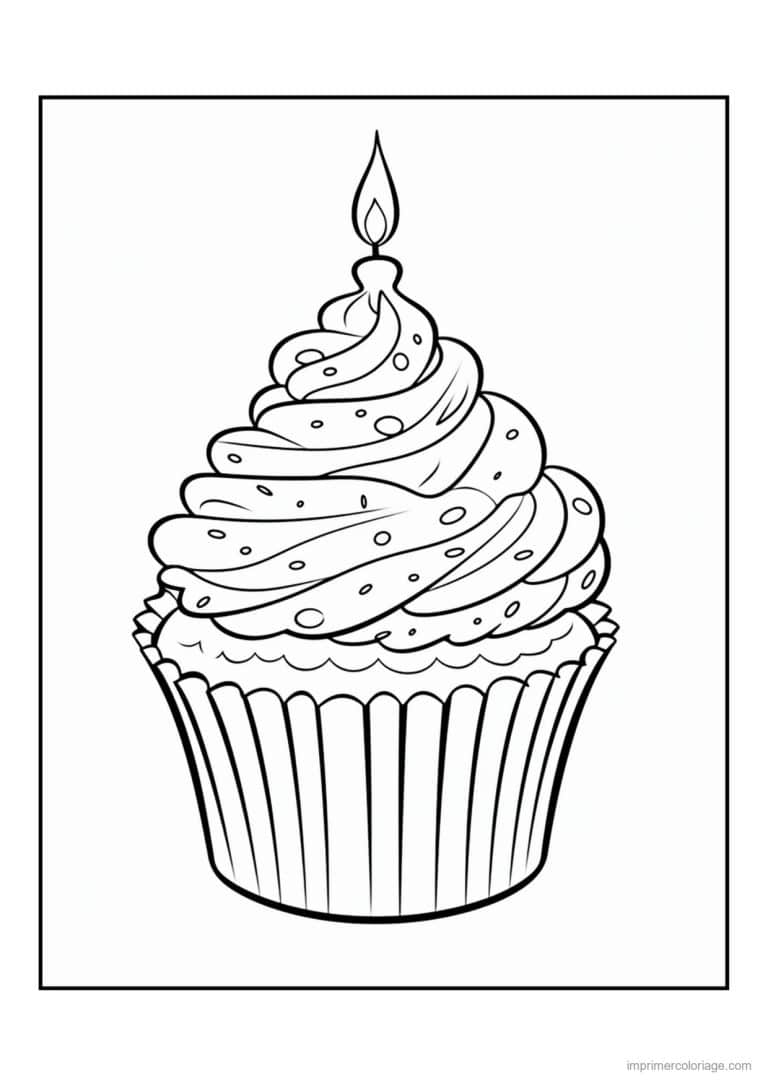 coloriage cupcake bougie allumee - dessin gratuit &agrave; imprimer