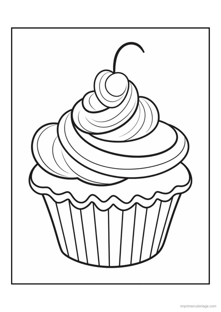 coloriage cupcake cerise a la queue - dessin gratuit &agrave; imprimer