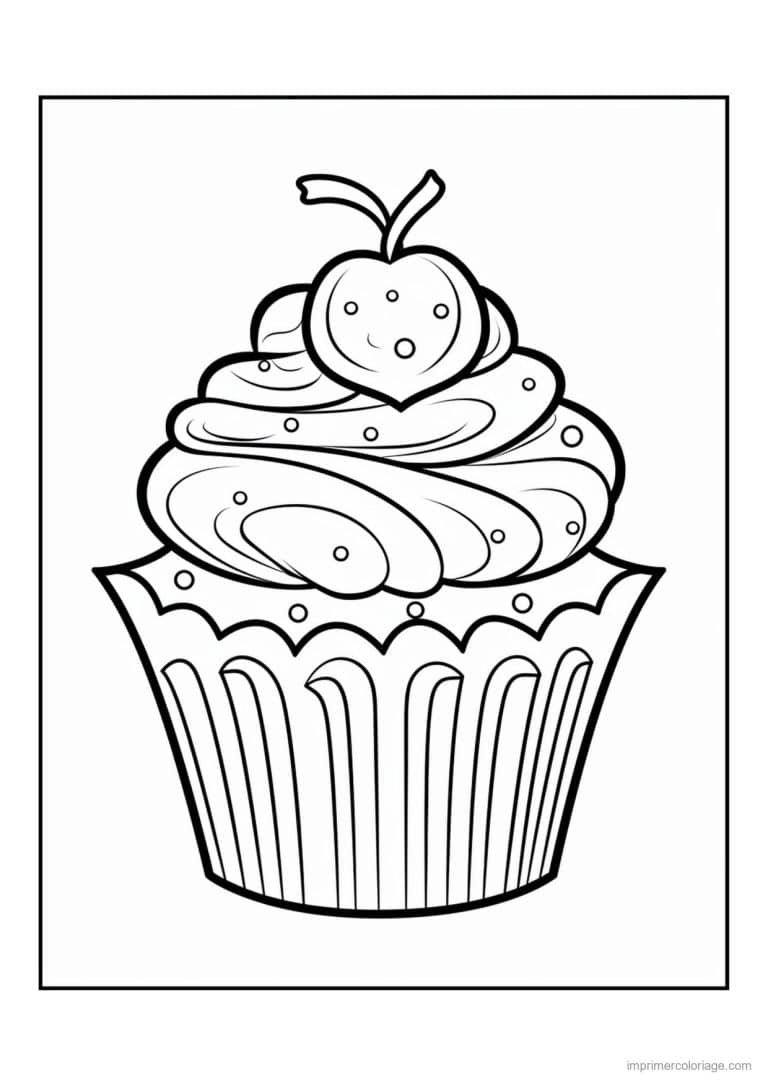 coloriage cupcake cerise confite - dessin gratuit &agrave; imprimer