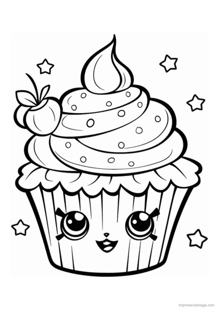 coloriage cupcake cerise et etoiles - dessin gratuit &agrave; imprimer