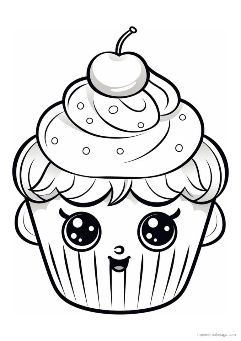 coloriage cupcake cerise et frange - dessin gratuit &agrave; imprimer