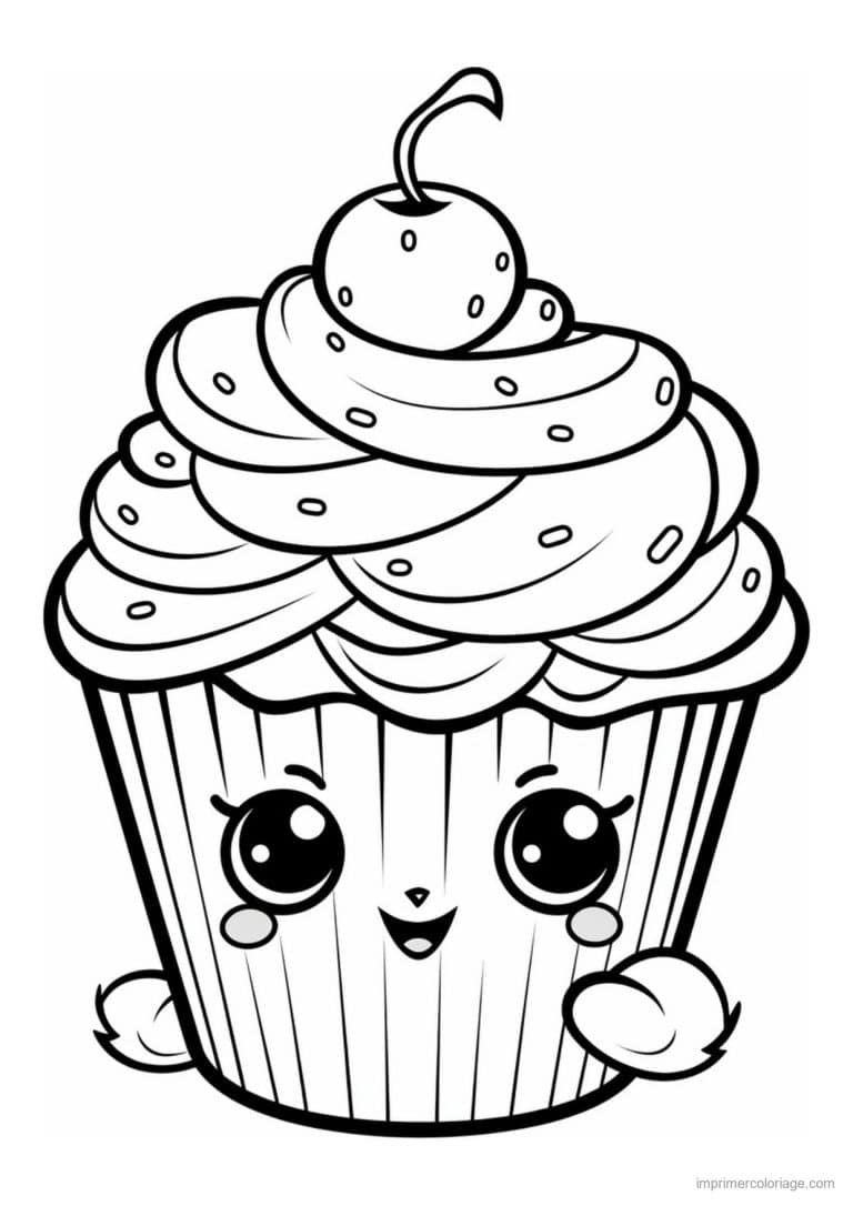 coloriage cupcake cerise et petits bras - dessin gratuit &agrave; imprimer
