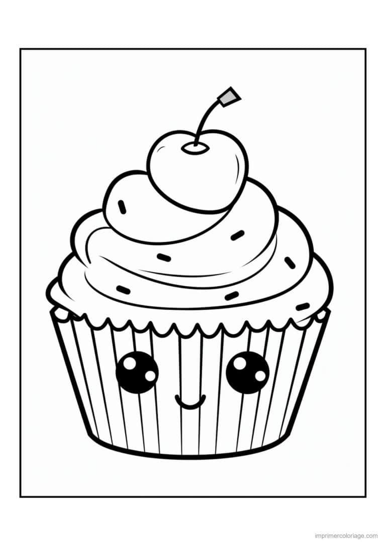 coloriage cupcake cerise et vermicelles - dessin gratuit &agrave; imprimer