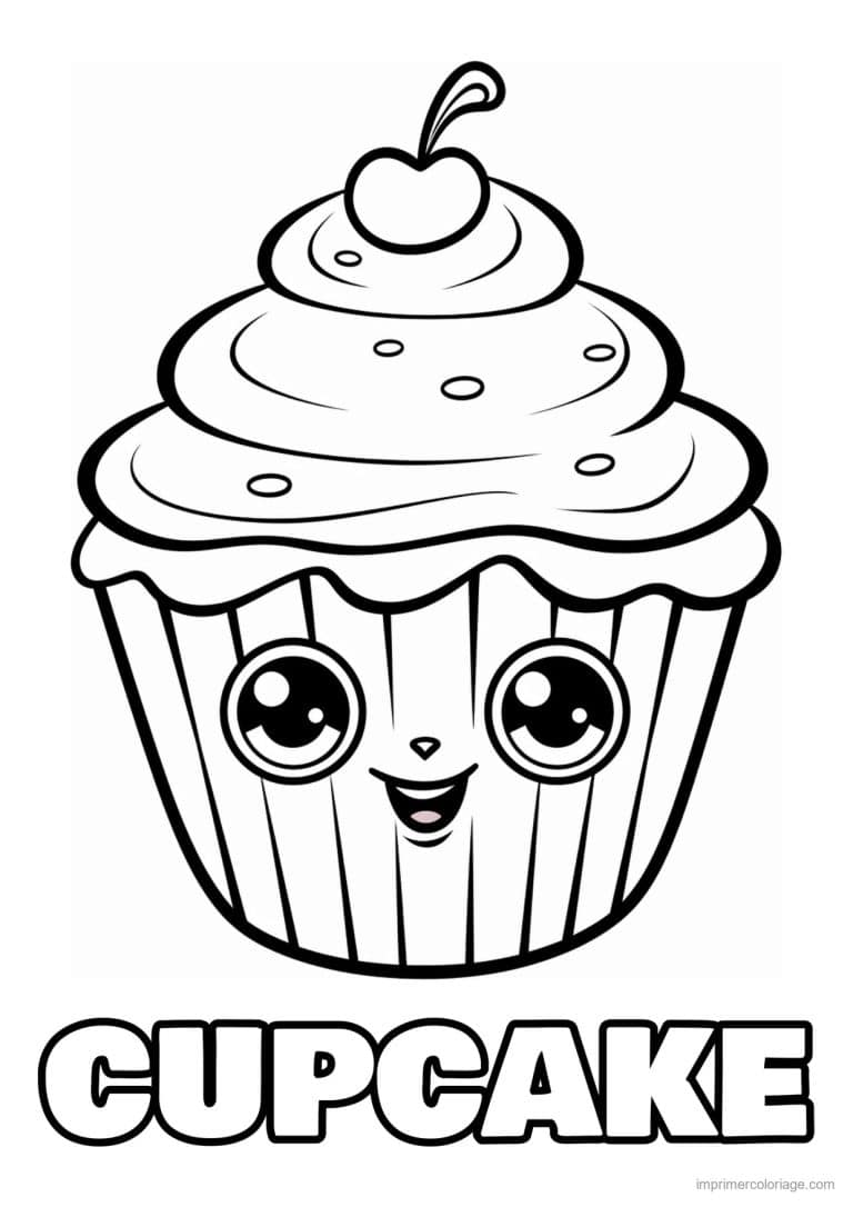 coloriage cupcake cerise grands yeux - dessin gratuit &agrave; imprimer