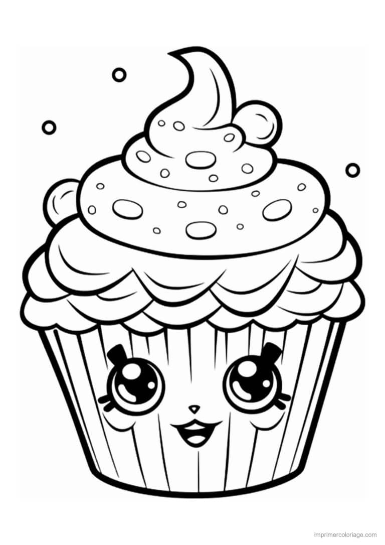 coloriage cupcake creme a gros pois - dessin gratuit &agrave; imprimer