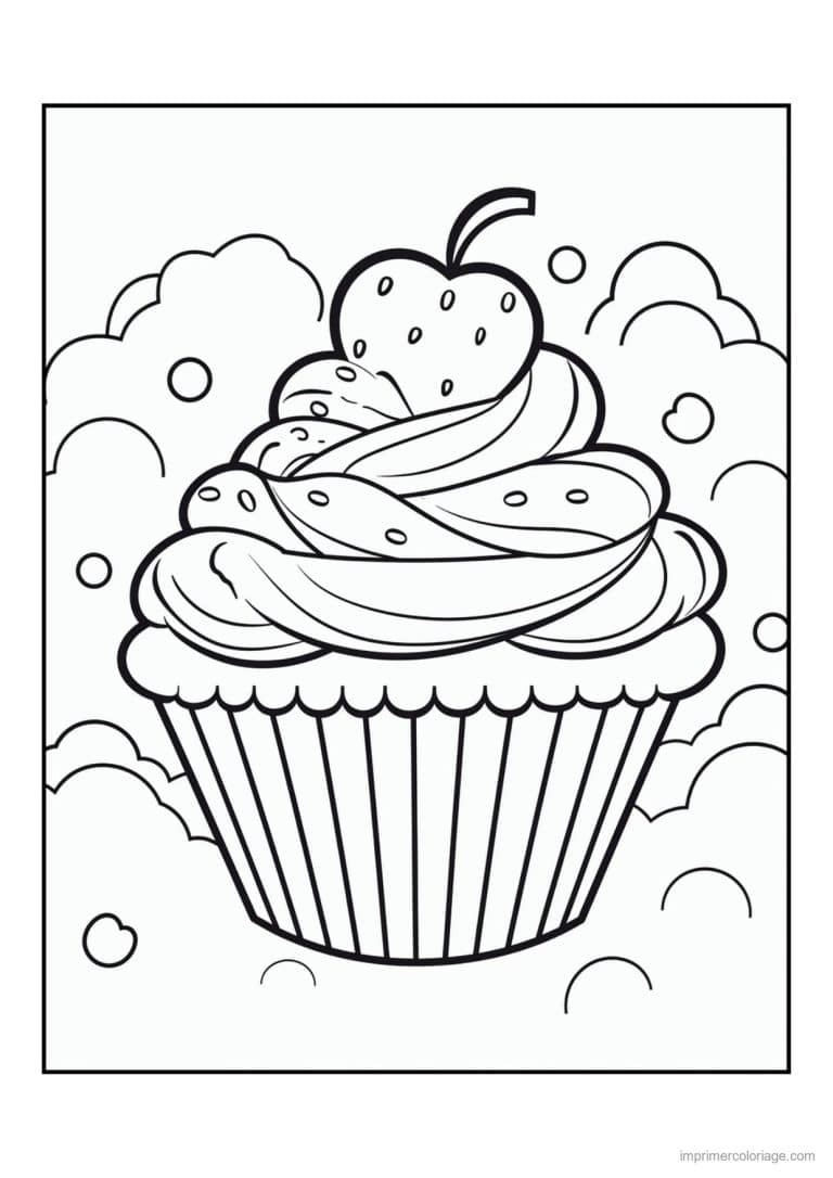 coloriage cupcake dans les nuages - dessin gratuit &agrave; imprimer