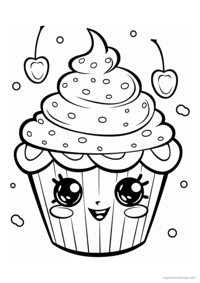 coloriage cupcake deux cerises - dessin gratuit &agrave; imprimer