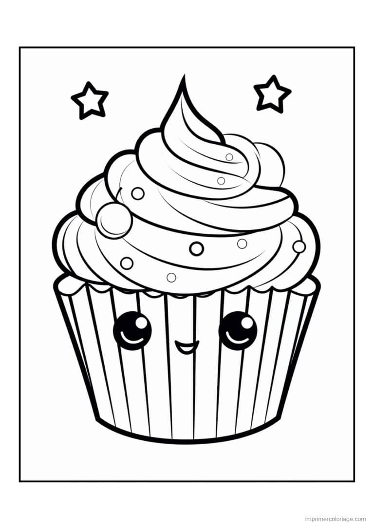 coloriage cupcake deux etoiles - dessin gratuit &agrave; imprimer