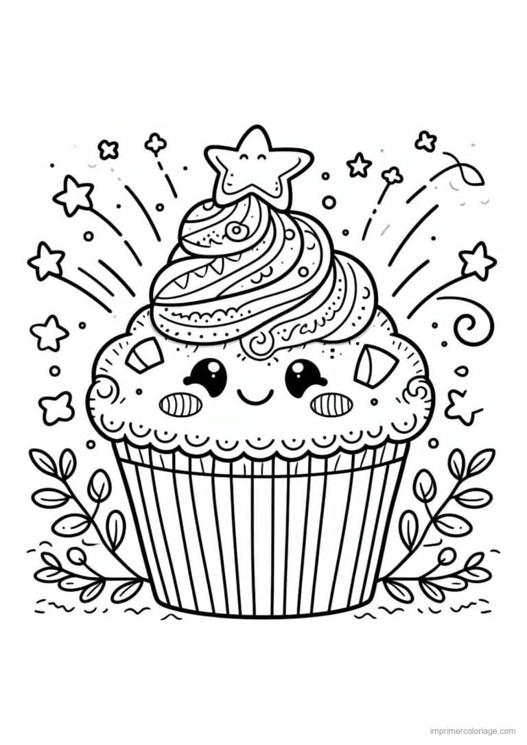 coloriage cupcake etoile sur la creme - dessin gratuit &agrave; imprimer