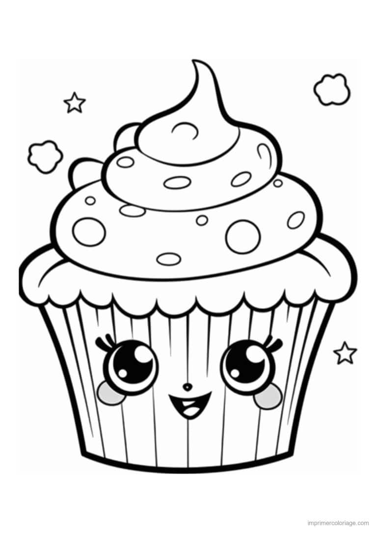 coloriage cupcake etoiles et pois - dessin gratuit &agrave; imprimer