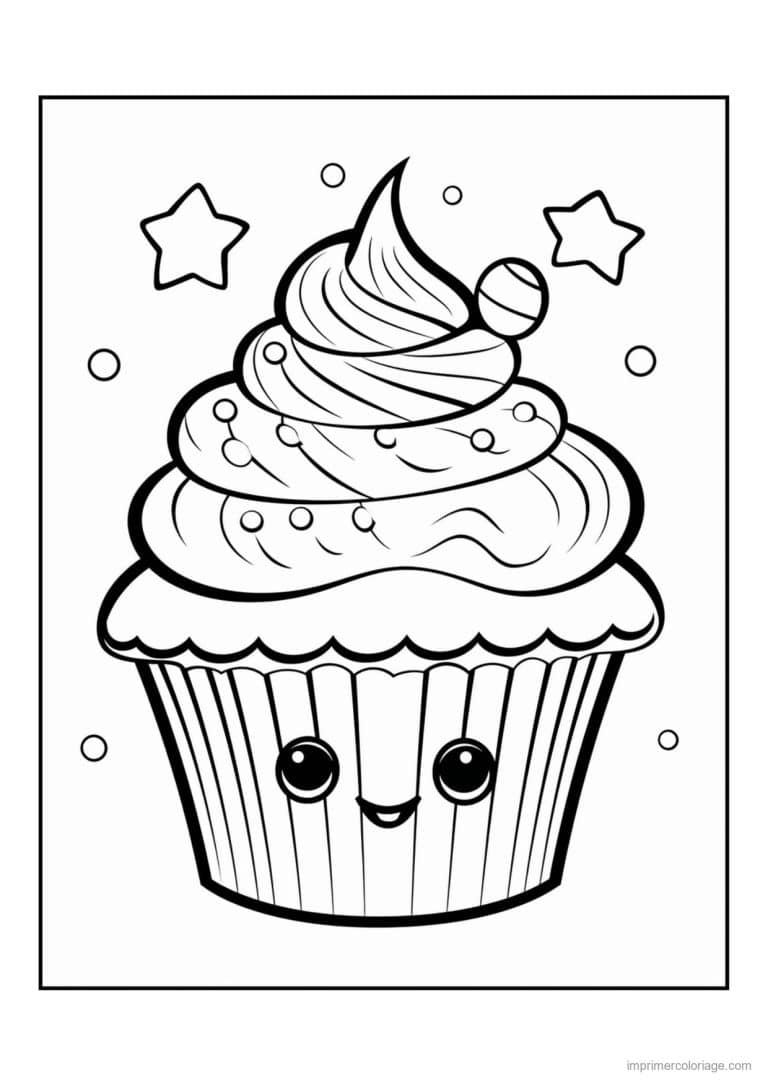 coloriage cupcake etoiles filantes - dessin gratuit &agrave; imprimer