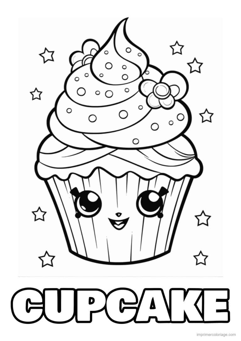 coloriage cupcake fleur et etoiles - dessin gratuit &agrave; imprimer