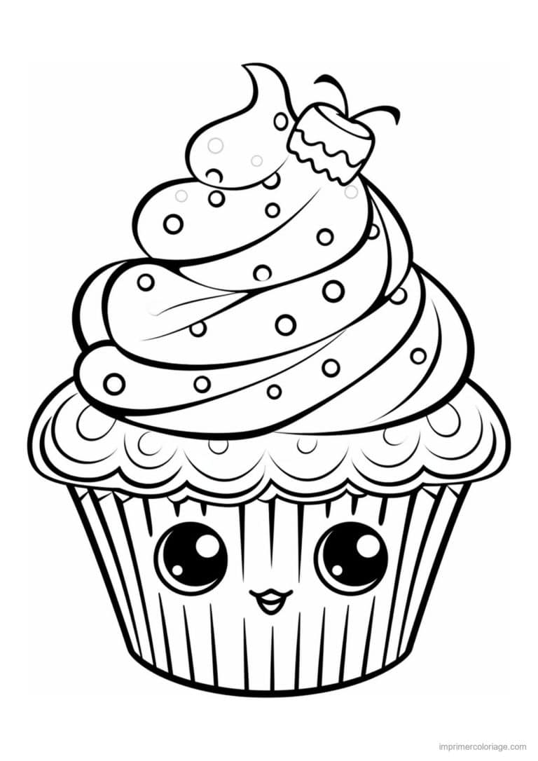 coloriage cupcake fraise sur la creme - dessin gratuit &agrave; imprimer