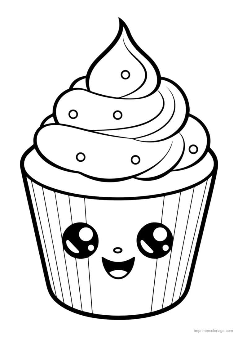 coloriage cupcake grand sourire - dessin gratuit &agrave; imprimer