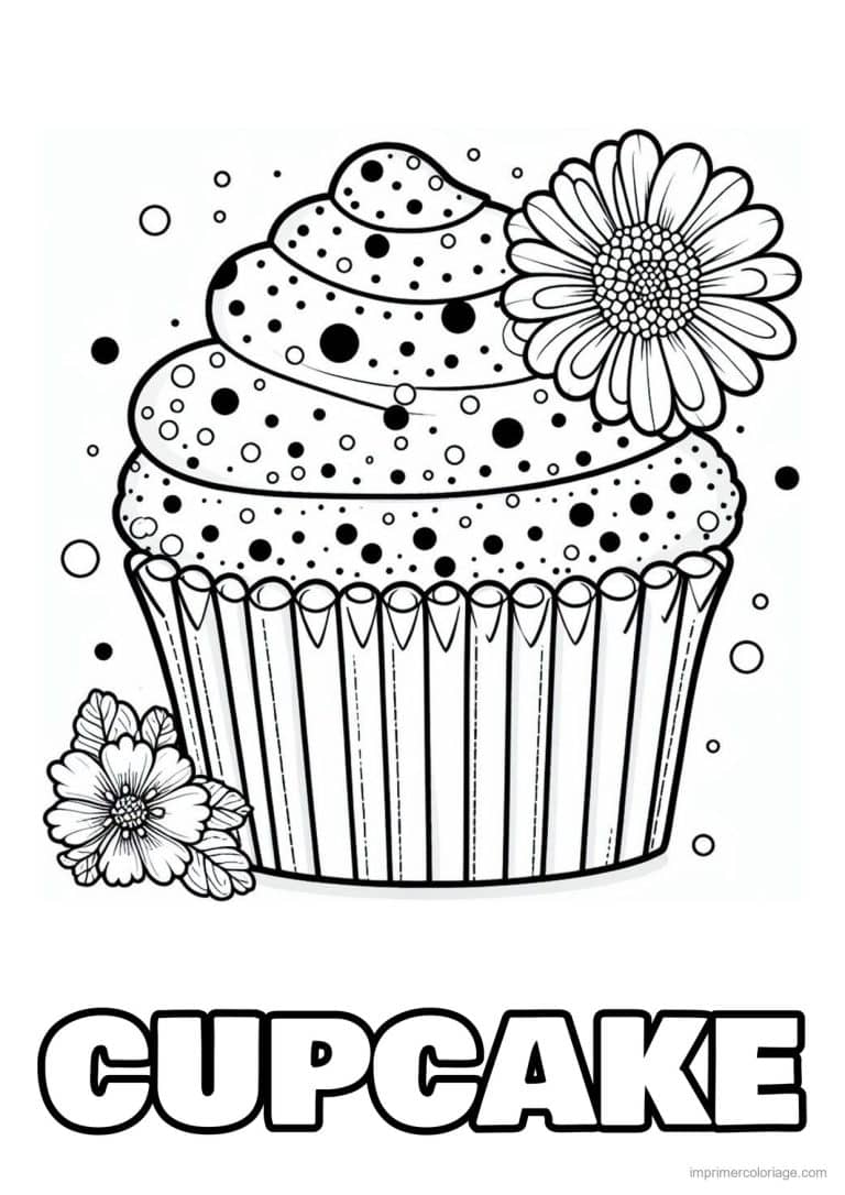 coloriage cupcake grande fleur - dessin gratuit &agrave; imprimer