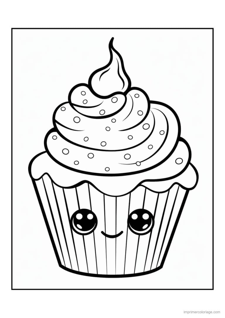 coloriage cupcake kawai encadre - dessin gratuit &agrave; imprimer
