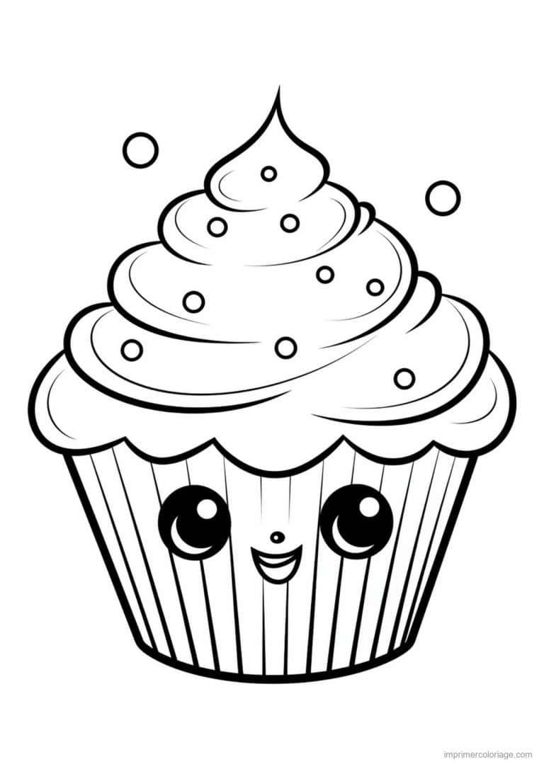 coloriage cupcake kawai petites bulles - dessin gratuit &agrave; imprimer