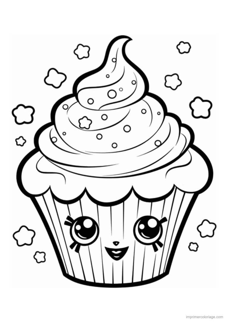 coloriage cupcake longs cils fleurs - dessin gratuit &agrave; imprimer