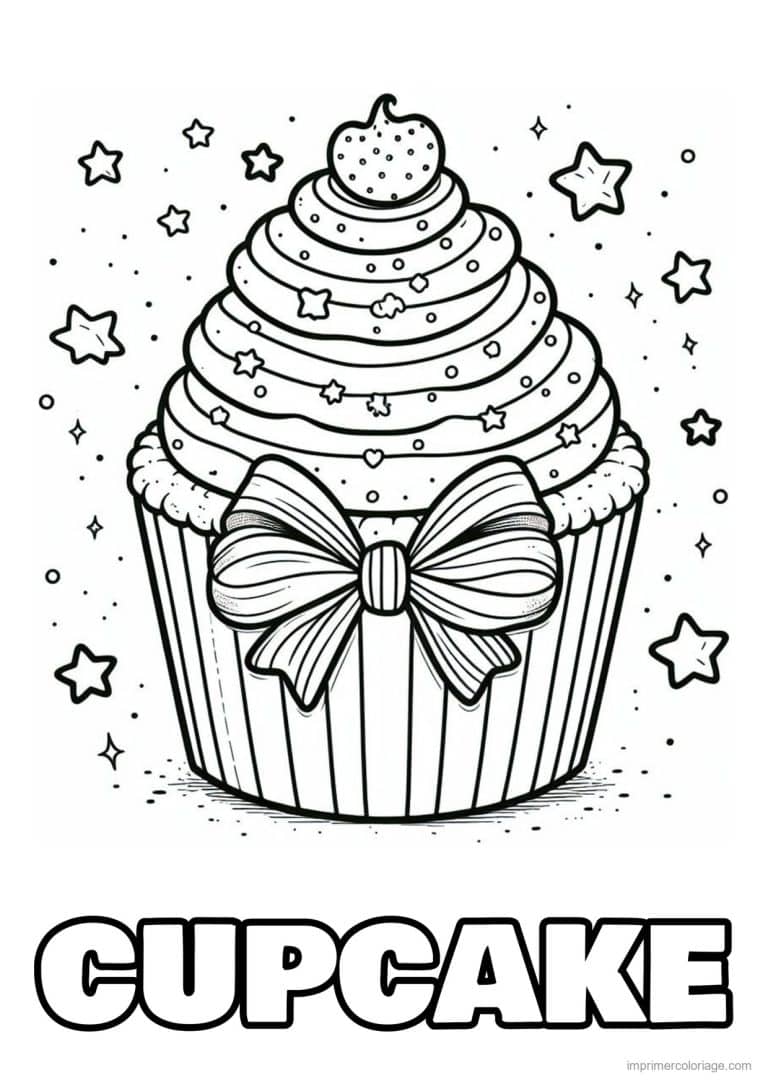 coloriage cupcake noeud et etoiles - dessin gratuit &agrave; imprimer