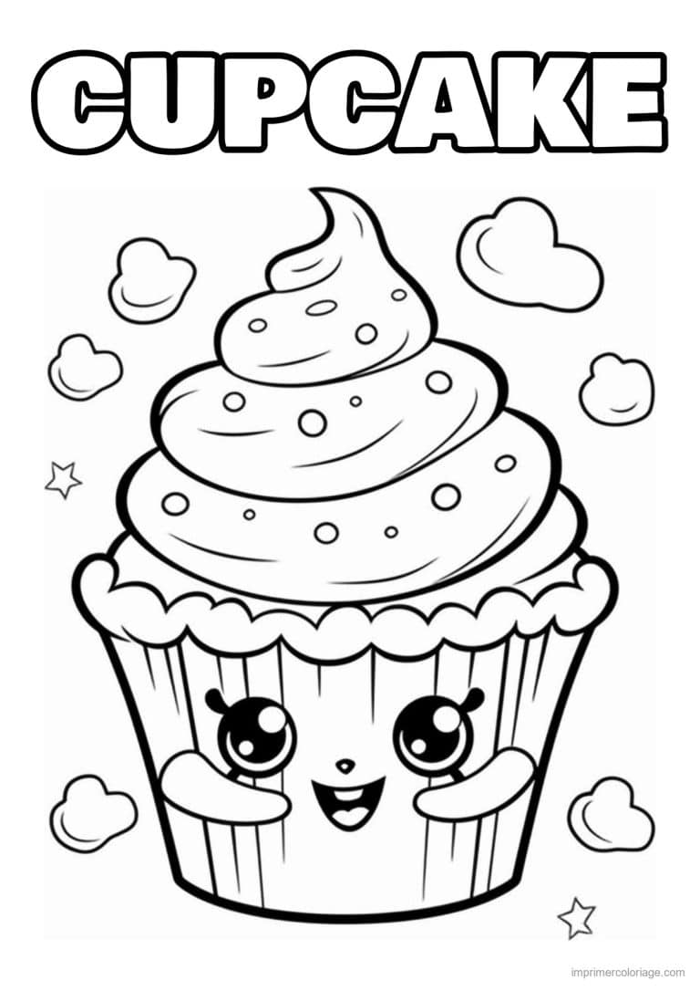coloriage cupcake nuages et etoile - dessin gratuit &agrave; imprimer