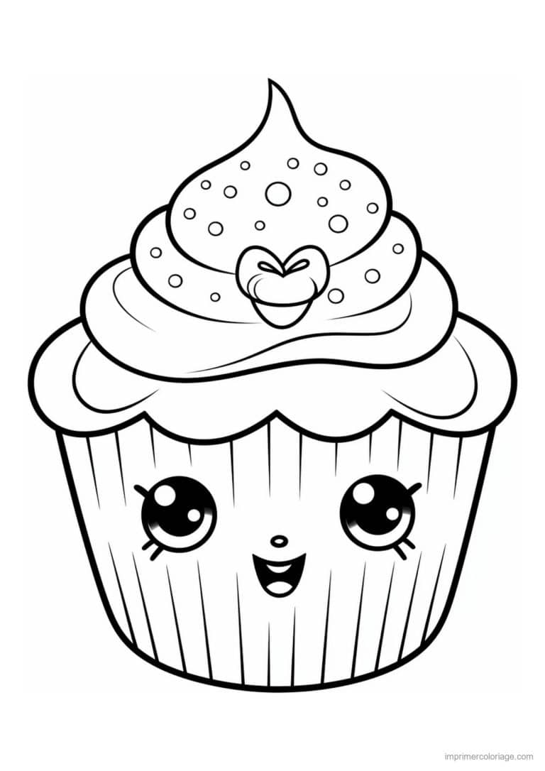 coloriage cupcake petit coeur sur la creme - dessin gratuit &agrave; imprimer