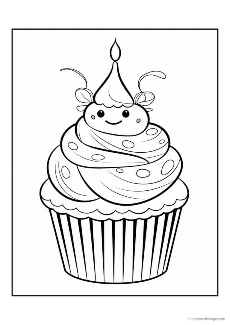 coloriage cupcake petit personnage sur la creme - dessin gratuit &agrave; imprimer