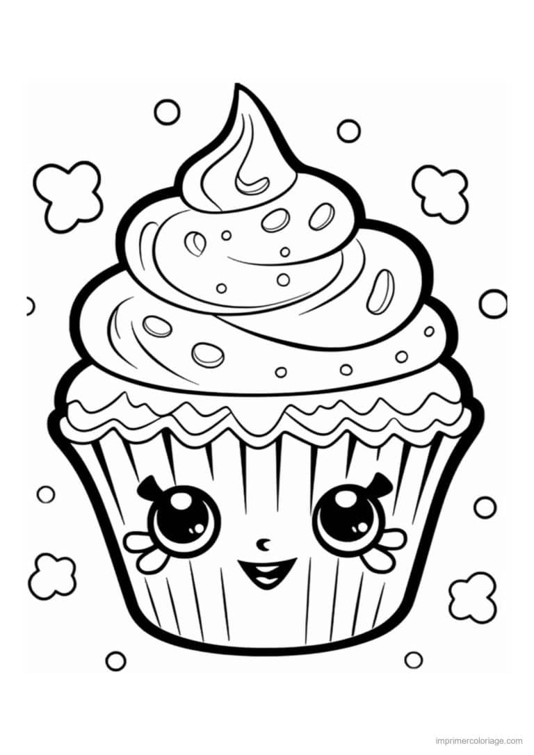 coloriage cupcake petites fleurs autour - dessin gratuit &agrave; imprimer