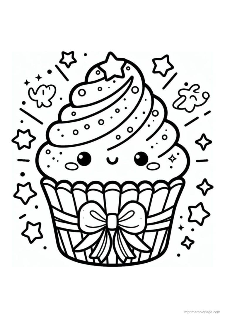coloriage cupcake ruban et paillettes - dessin gratuit &agrave; imprimer