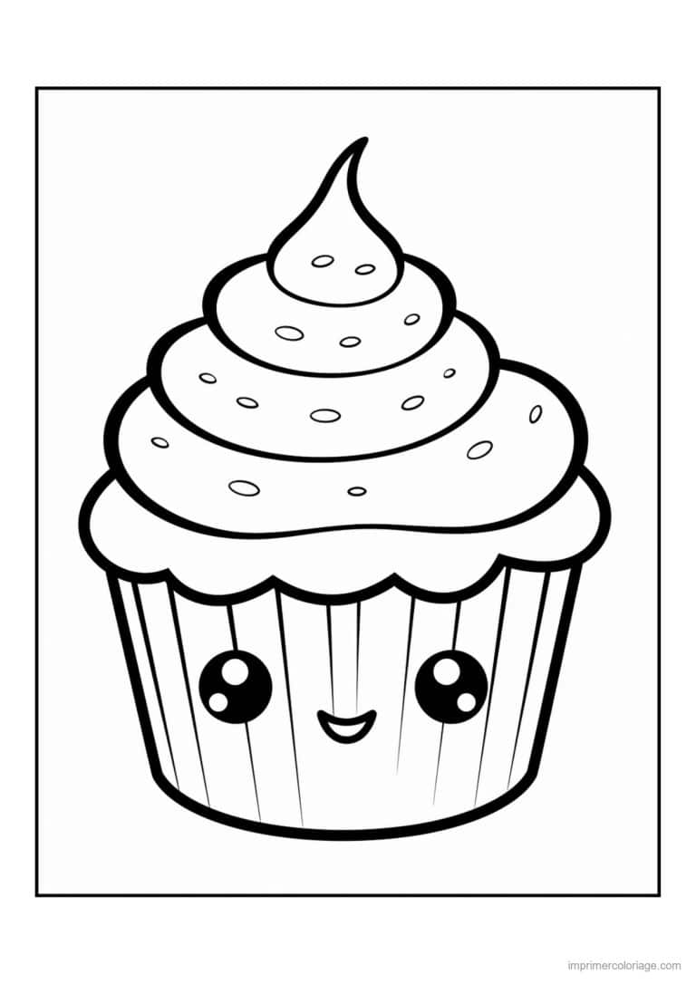 coloriage cupcake sourire timide - dessin gratuit &agrave; imprimer