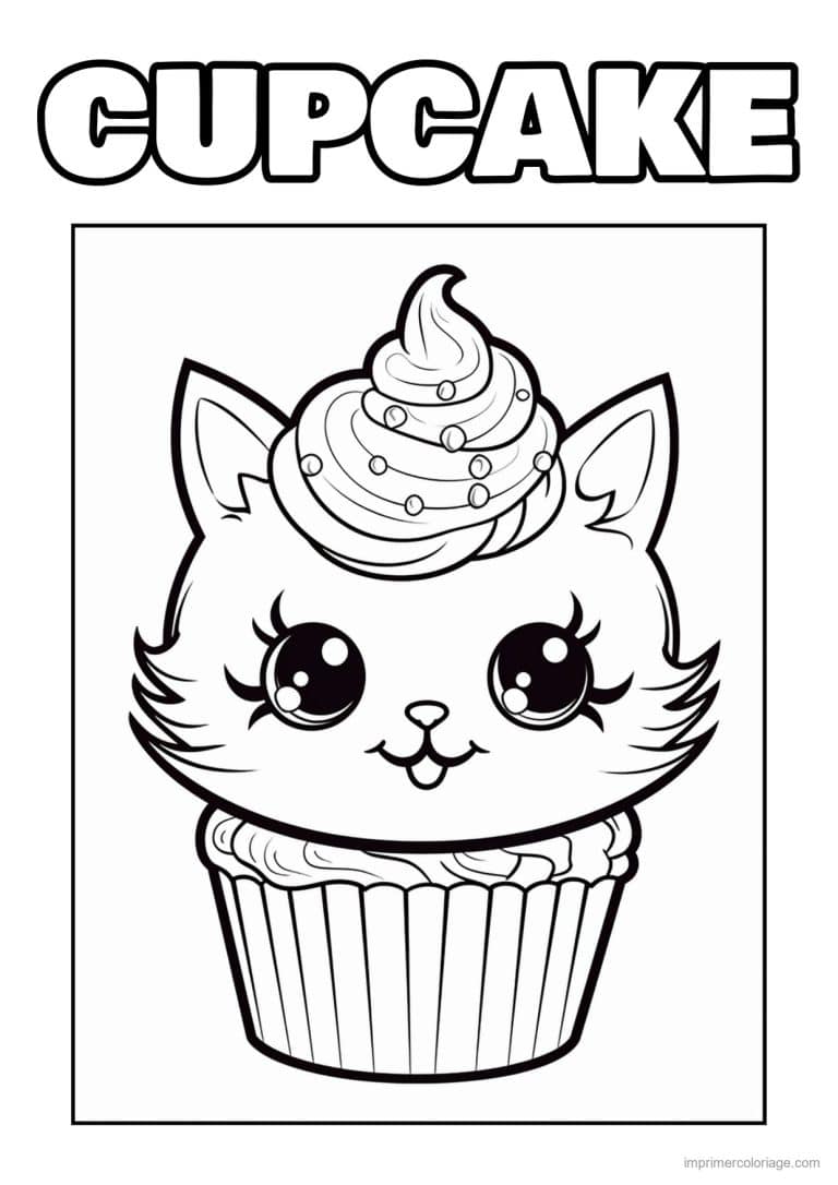 coloriage cupcake tete de chat - dessin gratuit &agrave; imprimer