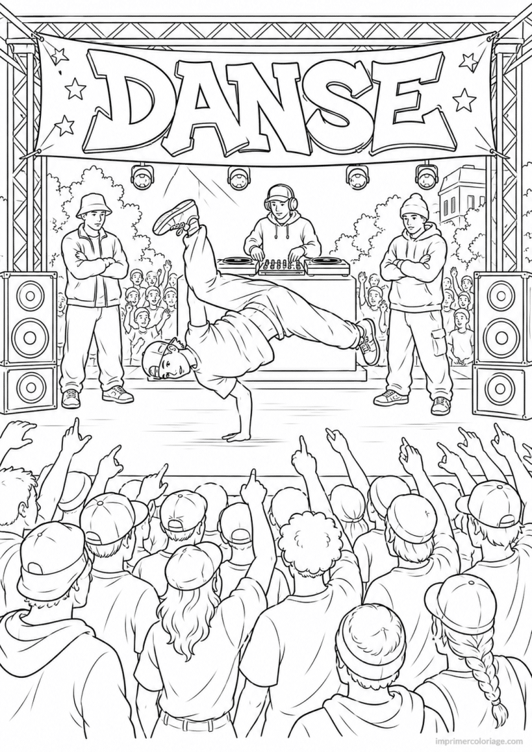 coloriage danse battle scene - dessin gratuit &agrave; imprimer