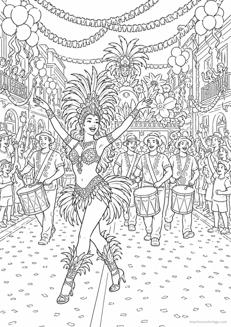 coloriage danse carnaval defile - dessin gratuit &agrave; imprimer