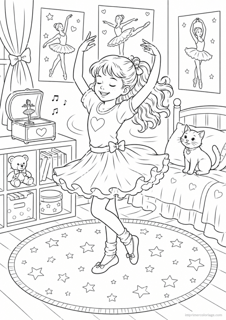 coloriage danse chambre fillette - dessin gratuit &agrave; imprimer