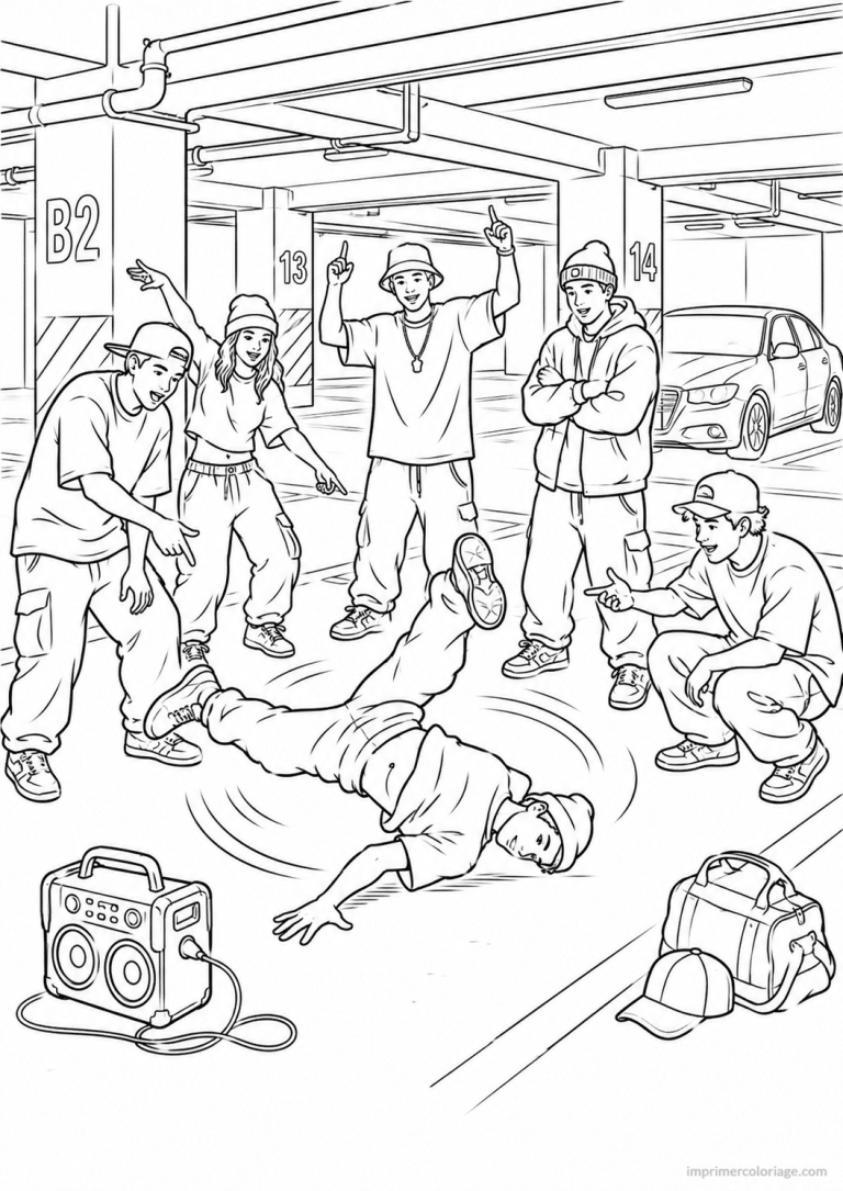 coloriage danse crew parking - dessin gratuit &agrave; imprimer