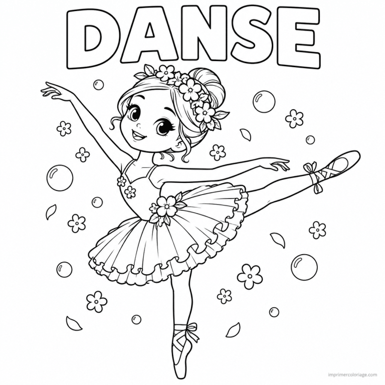 coloriage danse cute ballerine couronne fleurs arabesque titre haut - dessin gratuit &agrave; imprimer