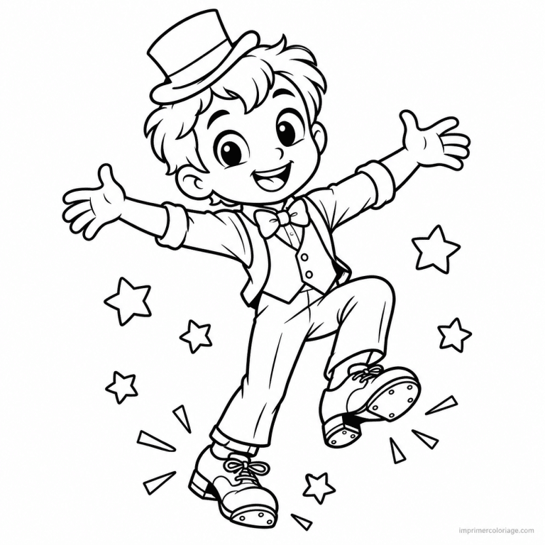 coloriage danse cute danseur claquettes chapeau - dessin gratuit &agrave; imprimer