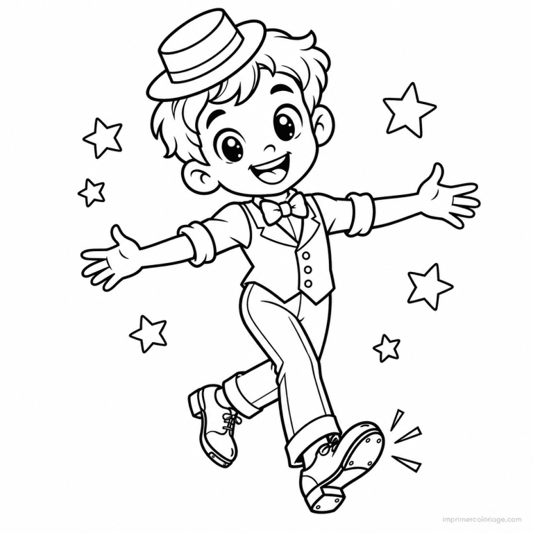 coloriage danse cute danseur claquettes petit chapeau - dessin gratuit &agrave; imprimer