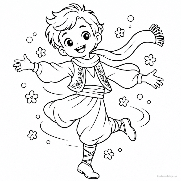 coloriage danse cute danseur foulard tourne joyeux - dessin gratuit &agrave; imprimer