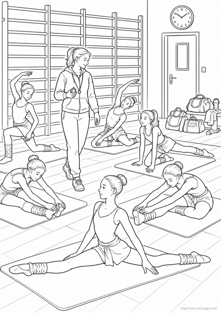 coloriage danse echauffement gymnase - dessin gratuit &agrave; imprimer