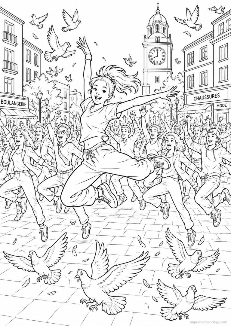 coloriage danse flashmob place - dessin gratuit &agrave; imprimer
