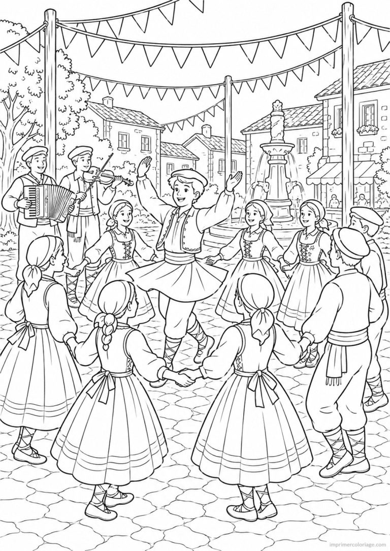 coloriage danse folklorique fete 2 - dessin gratuit &agrave; imprimer