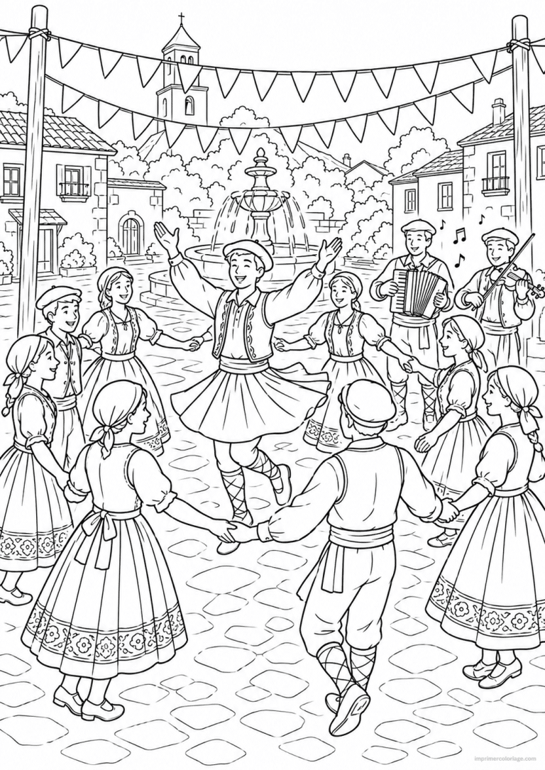 coloriage danse folklorique fete - dessin gratuit &agrave; imprimer
