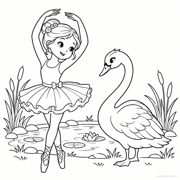 coloriage danse friend ballerine amie cygne etang - dessin gratuit &agrave; imprimer