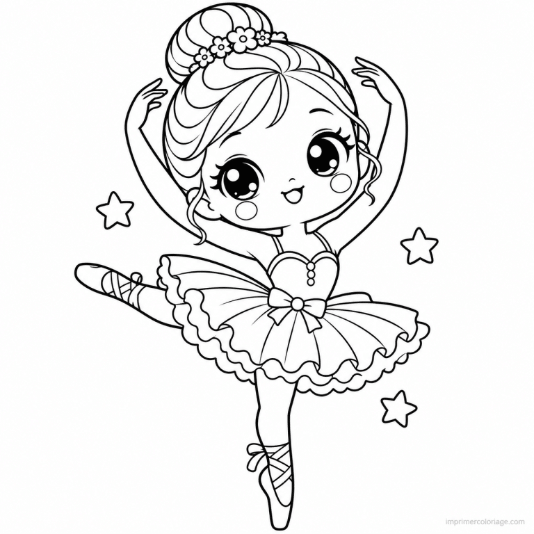 coloriage danse kawaii ballerine sur pointe - dessin gratuit &agrave; imprimer