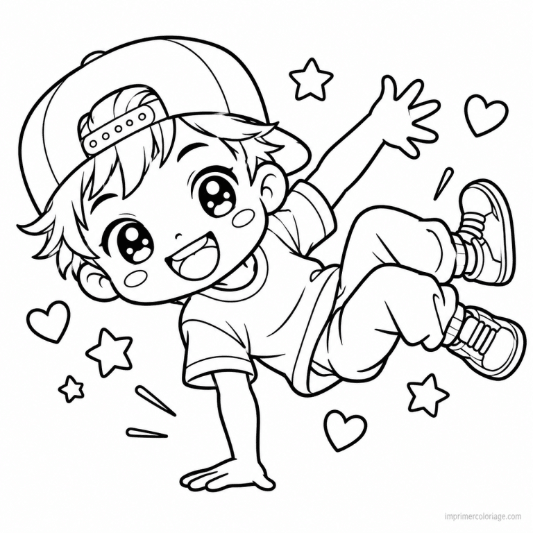 coloriage danse kawaii breakdance figure sol - dessin gratuit &agrave; imprimer