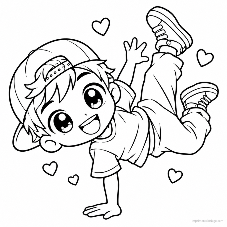 coloriage danse kawaii breakdancer equilibre main - dessin gratuit &agrave; imprimer
