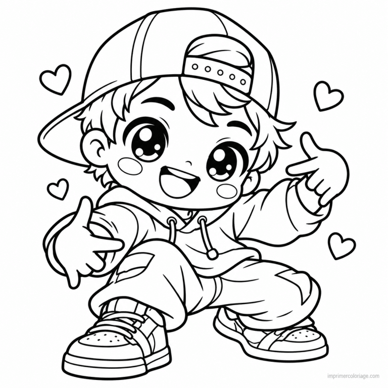 coloriage danse kawaii danseur hip hop - dessin gratuit &agrave; imprimer