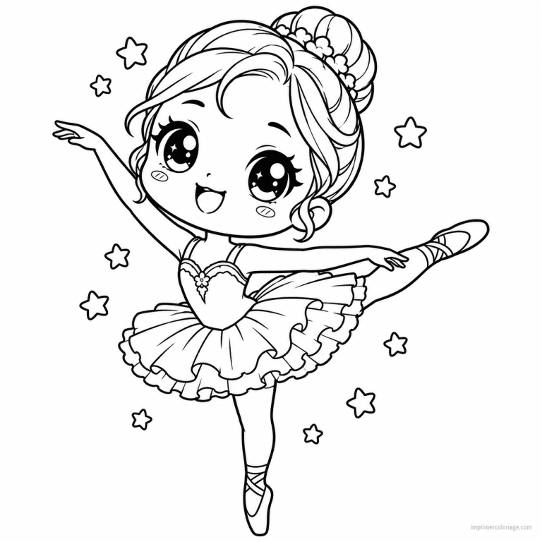 coloriage danse kawaii danseuse ballet etoiles - dessin gratuit &agrave; imprimer