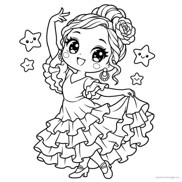 coloriage danse kawaii danseuse flamenco - dessin gratuit &agrave; imprimer